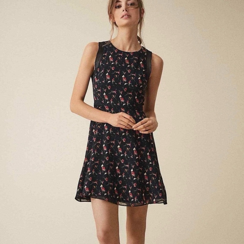 Reiss Louise Navy Floral Fit and Flare Mini Dress Size US XS (UK size 6)
